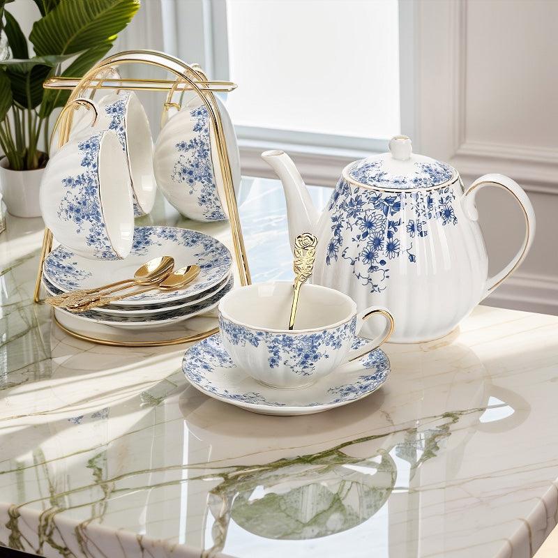 White Blue Flower Ceramic Coffee Set | Afternoon Tea Set | Teapot Set - Teas Story