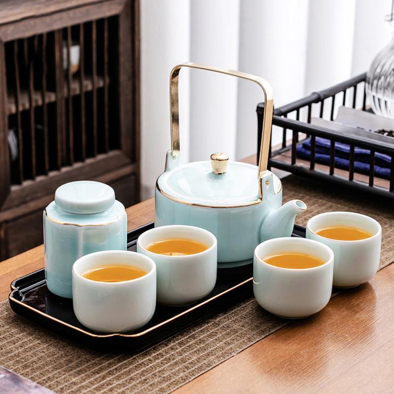 Ceramic Tea Set Pottery | European Style Tea Set with Tray
