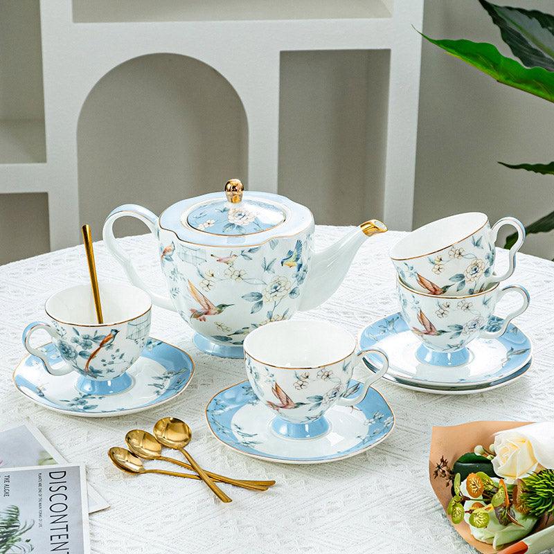 Blue Bird Coffee Set|Handmade Ceramic Tea Set|Ceramic Coffee Cup Saucer - Teas Story