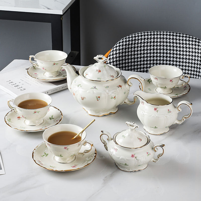 Vintage Floral Ceramic Tea Set | English Teapot Coffee Cups Saucers