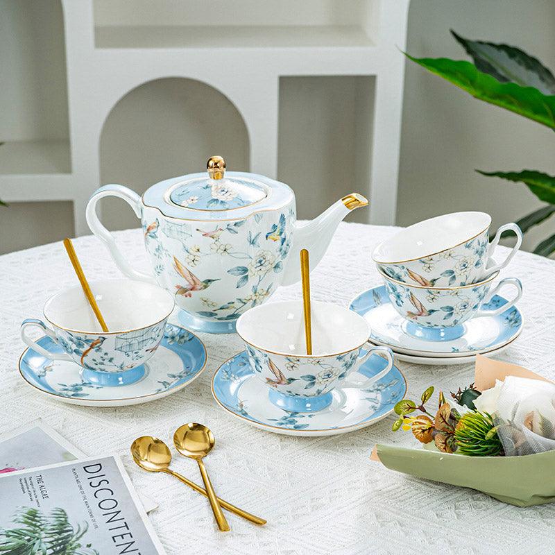 Blue Bird Coffee Set|Handmade Ceramic Tea Set|Ceramic Coffee Cup Saucer - Teas Story