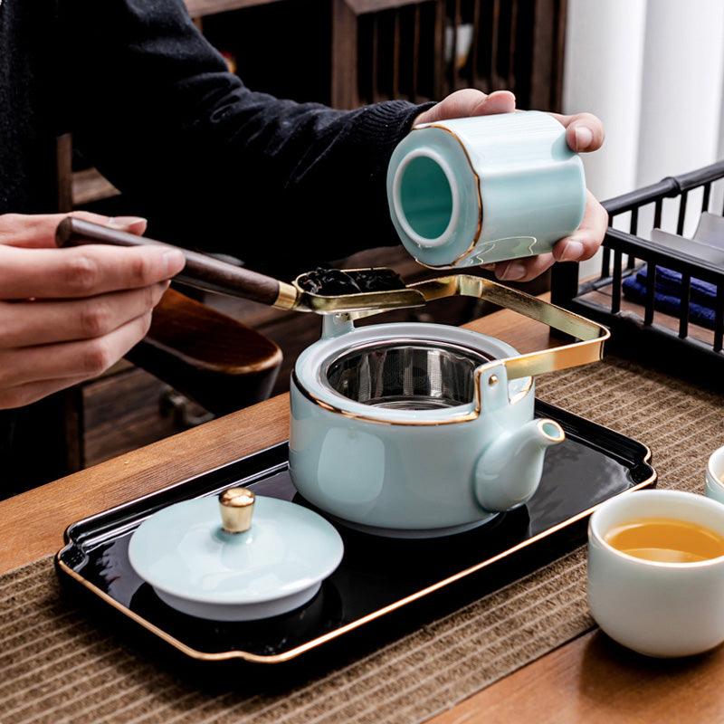 Ceramic Tea Set Pottery | European Style Tea Set with Tray
