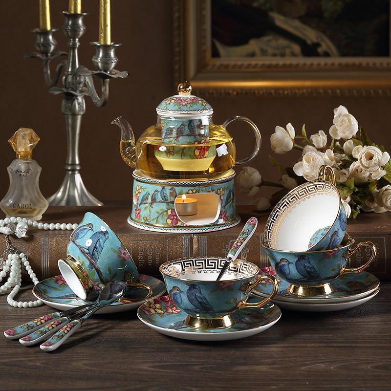 Blue Bird Ceramic Tea Set | Teapot Heater | Flower Teapot | Coffee Cup