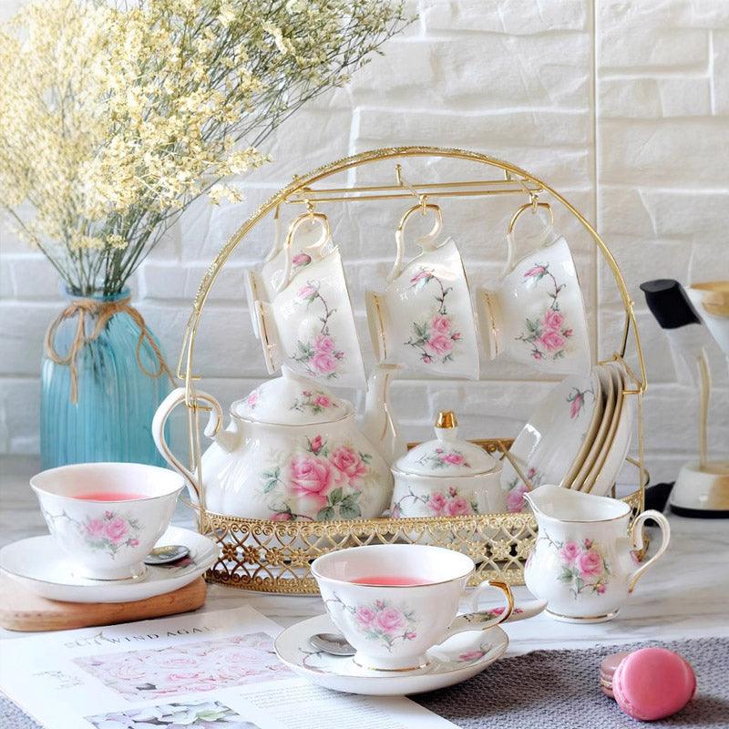 Pink Flower Ceramic Tea Set|European Ceramic Coffee Set|Teapot Tea Set - Teas Story