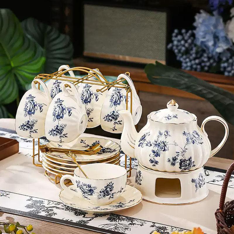 Blue Flower Teapot Set | Stovetop Heated Rose Coffee Set
