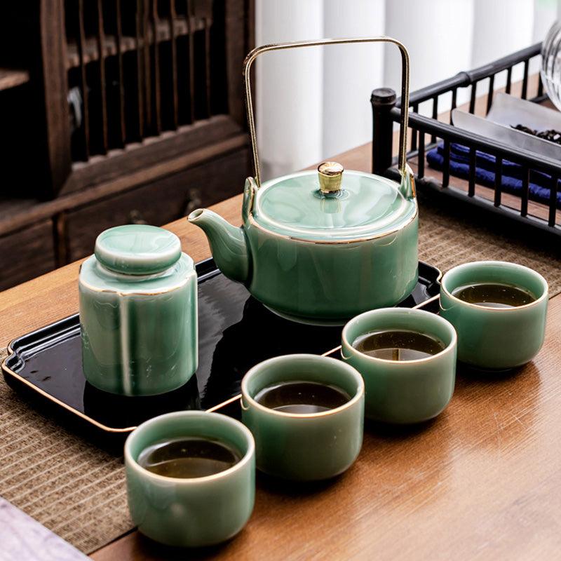 Ceramic Tea Set Pottery | European Style Tea Set with Tray