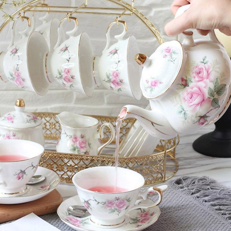 Pink Flower Ceramic Tea Set|European Ceramic Coffee Set|Teapot Tea Set - Teas Story