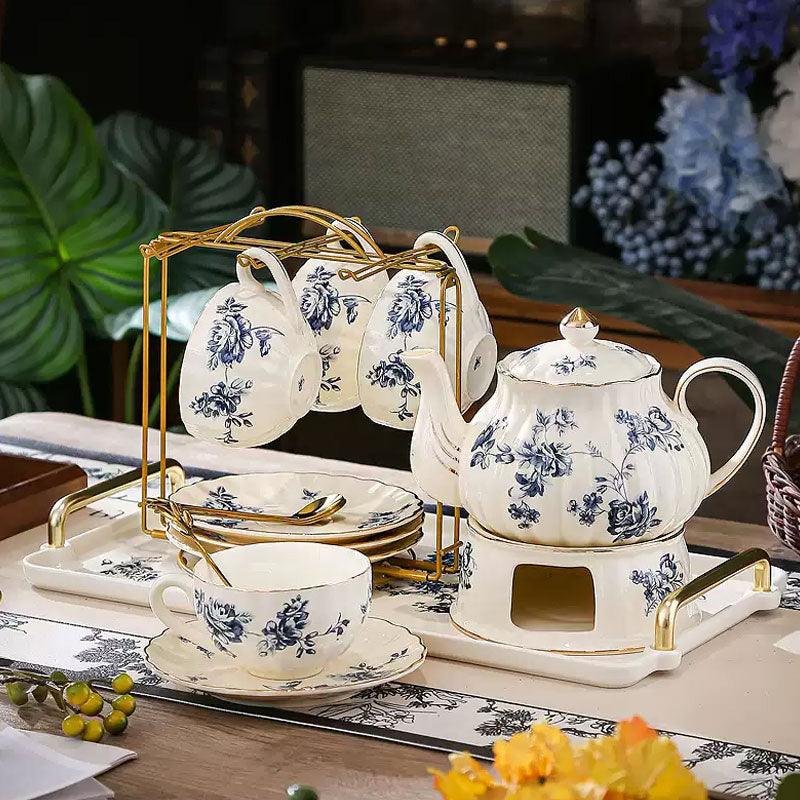 Blue Flower Teapot Set | Stovetop Heated Rose Coffee Set
