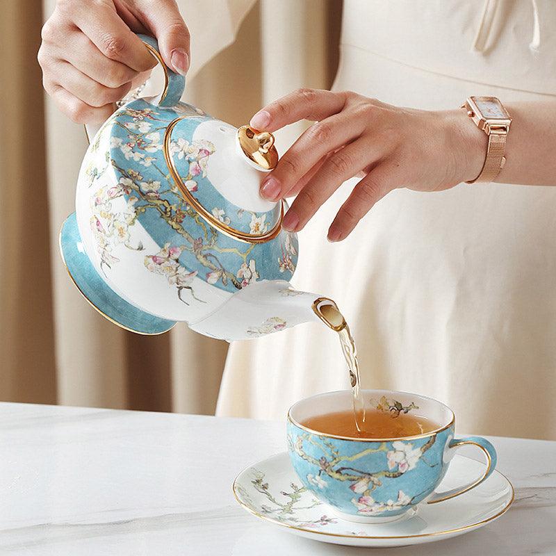 Plum Blossom Ceramic Coffee Set | Tea Party Tea Set | Handmade Tea Set - Teas Story