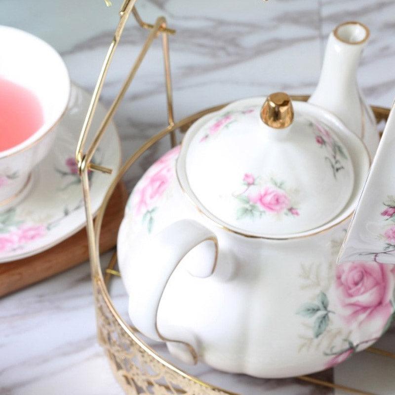Pink Flower Ceramic Tea Set|European Ceramic Coffee Set|Teapot Tea Set - Teas Story