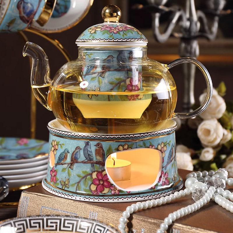 Blue Bird Ceramic Tea Set | Teapot Heater | Flower Teapot | Coffee Cup