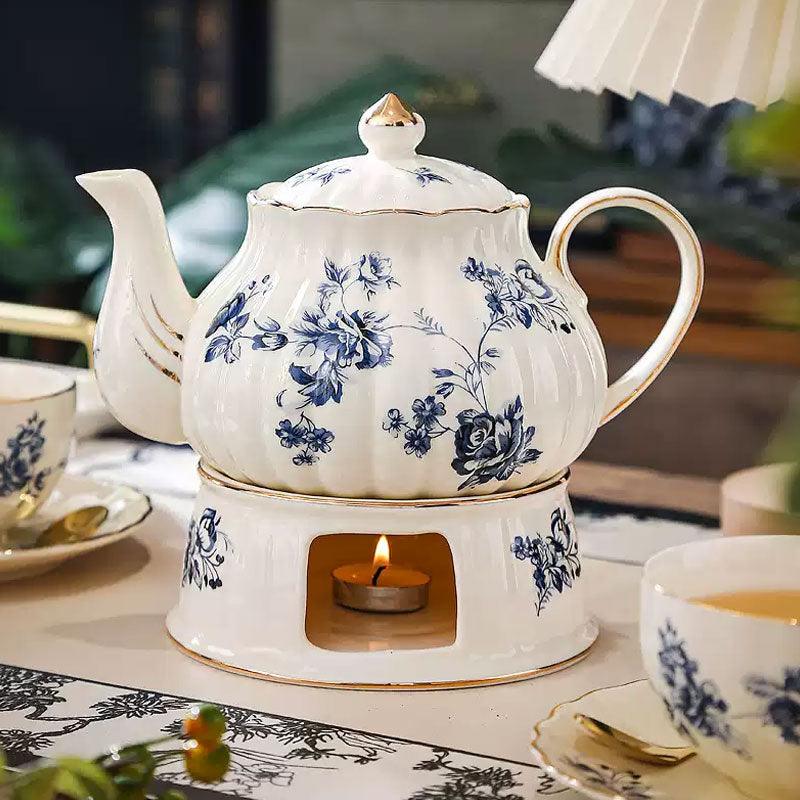 Blue Flower Teapot Set | Stovetop Heated Rose Coffee Set