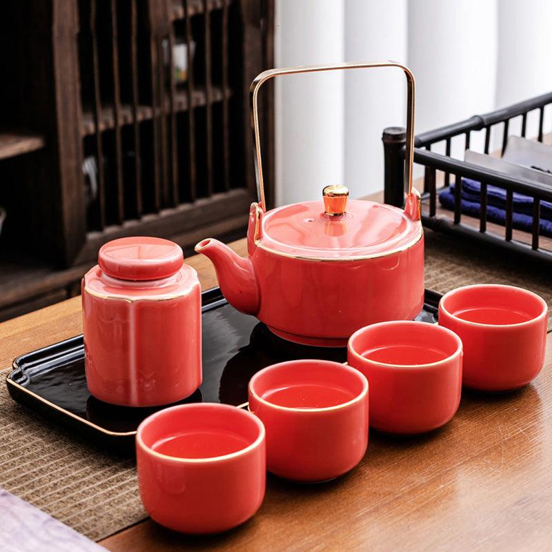 Ceramic Tea Set Pottery | European Style Tea Set with Tray