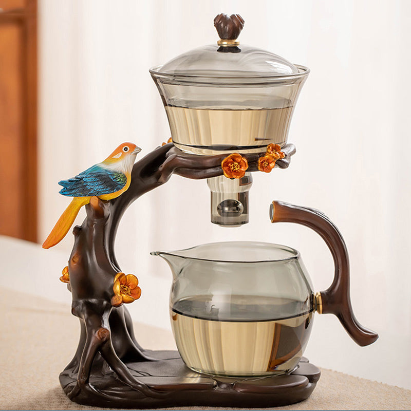 Grey glass lazy tea set | magnetic bird base automatic teapot