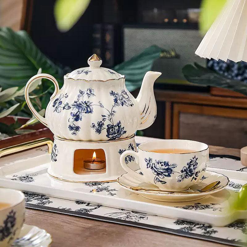 Blue Flower Teapot Set | Stovetop Heated Rose Coffee Set