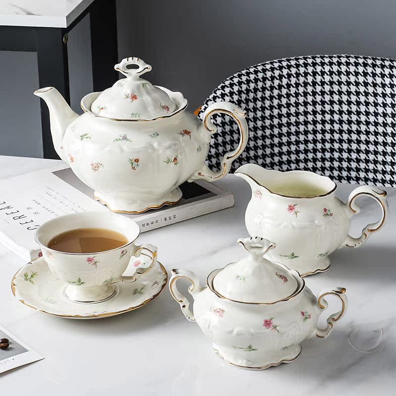 Vintage Floral Ceramic Tea Set | English Teapot Coffee Cups Saucers