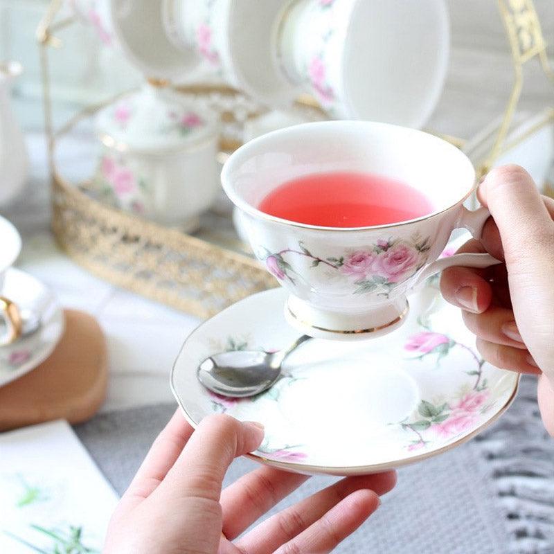 Pink Flower Ceramic Tea Set|European Ceramic Coffee Set|Teapot Tea Set - Teas Story