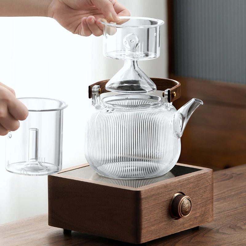Vertical pattern heat resistant glass handle pot