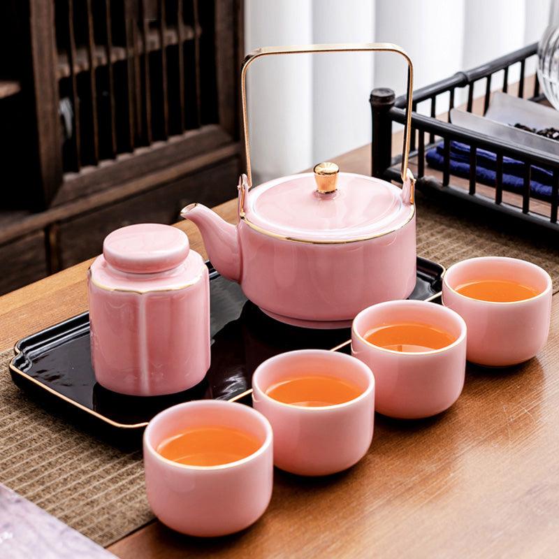 Ceramic Tea Set Pottery | European Style Tea Set with Tray