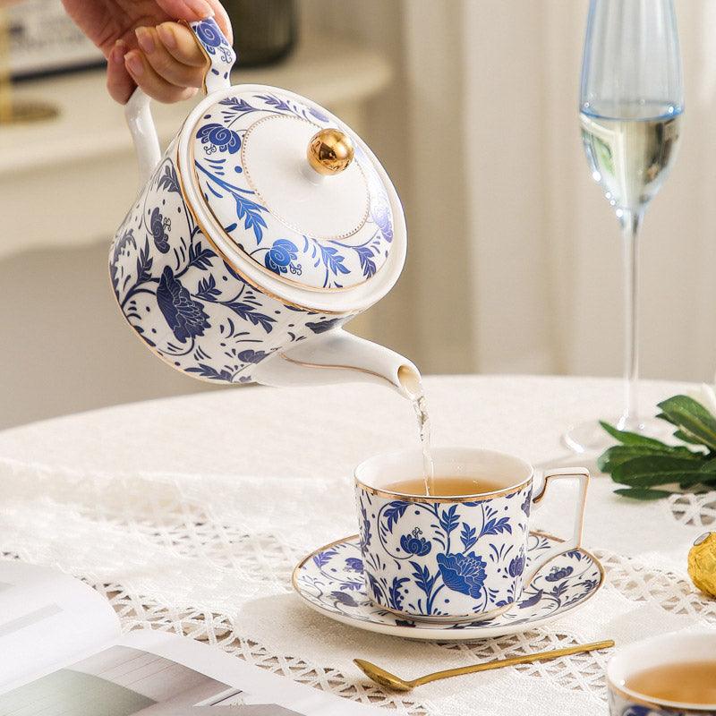 Blue Floral Ceramic Coffee Set | Teapot Tea Set | Afternoon Tea Set