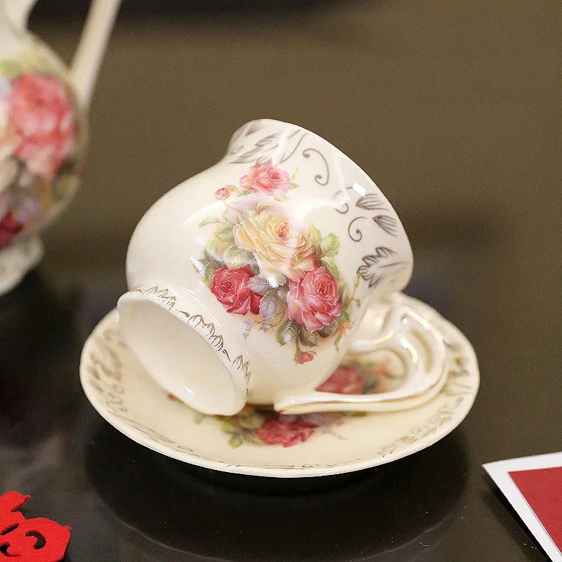 Vintage Rose Teapot Set, Coffee Cup Saucer – Elegant Ceramic Tea Set