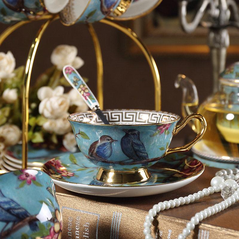 Blue Bird Ceramic Tea Set | Teapot Heater | Flower Teapot | Coffee Cup