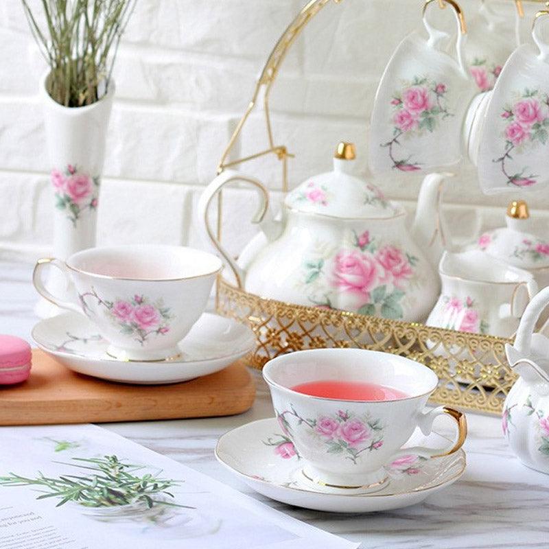 Pink Flower Ceramic Tea Set|European Ceramic Coffee Set|Teapot Tea Set - Teas Story
