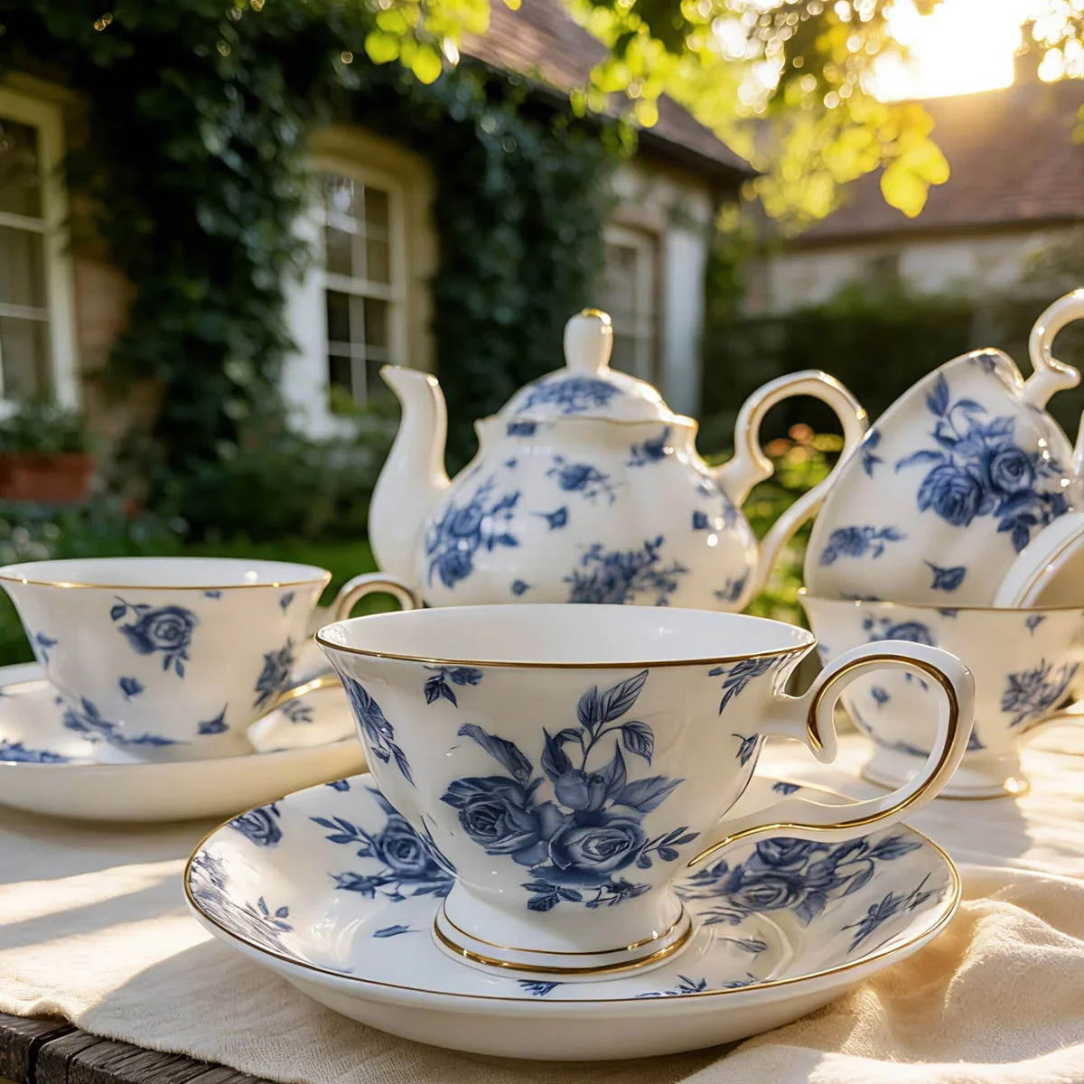 Blue Rose Fine Bone China Coffee Set – Elegant Afternoon Tea Set