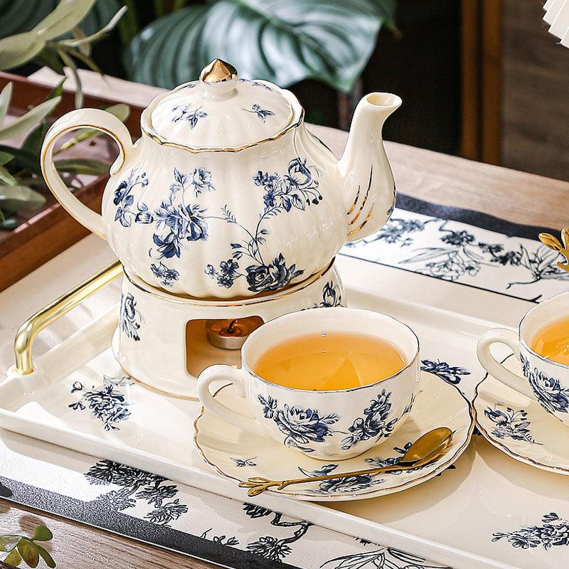 Blue Flower Teapot Set | Stovetop Heated Rose Coffee Set