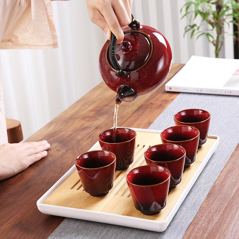 Kiln-Changed Red Kung Fu Tea Set |Ceramic Tea Set |Lift-Handled Teapot - Teas Story