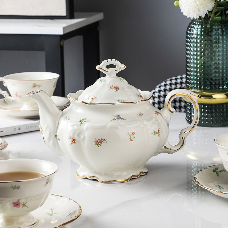 Vintage Floral Ceramic Tea Set | English Teapot Coffee Cups Saucers