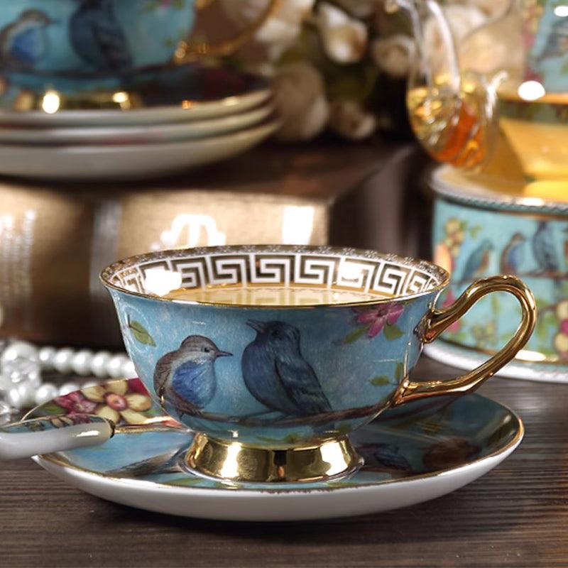 Blue Bird Ceramic Tea Set | Teapot Heater | Flower Teapot | Coffee Cup