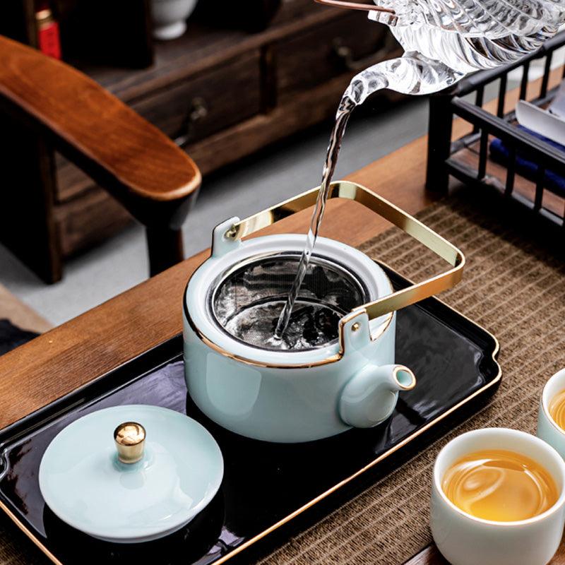 Ceramic Tea Set Pottery | European Style Tea Set with Tray