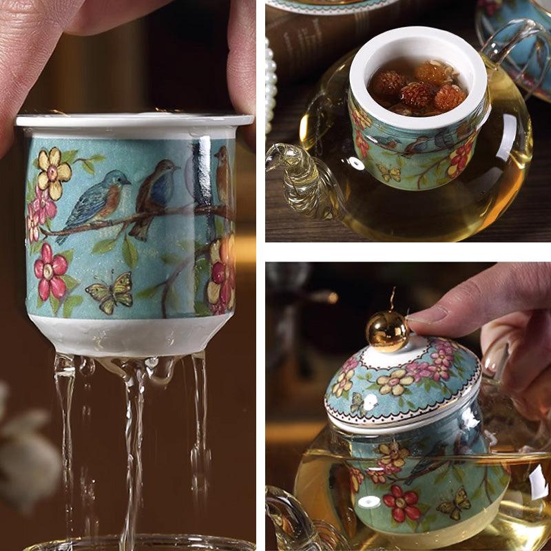 Blue Bird Ceramic Tea Set | Teapot Heater | Flower Teapot | Coffee Cup
