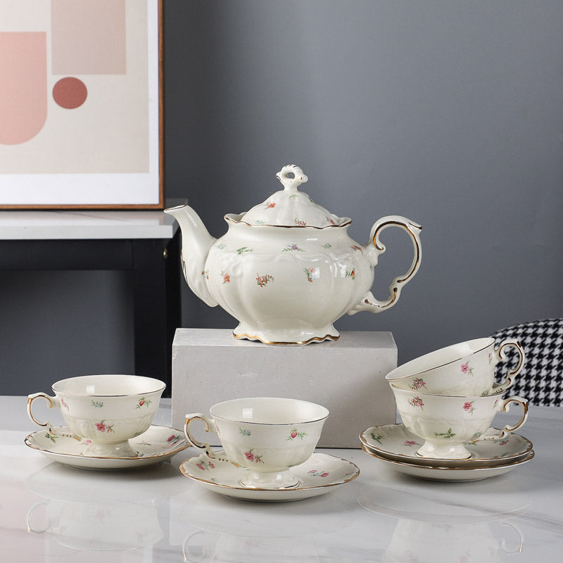 Vintage Floral Ceramic Tea Set | English Teapot Coffee Cups Saucers