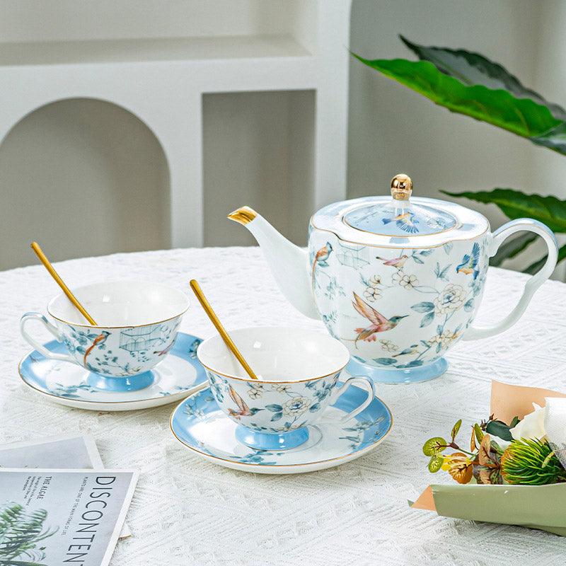 Blue Bird Coffee Set|Handmade Ceramic Tea Set|Ceramic Coffee Cup Saucer - Teas Story