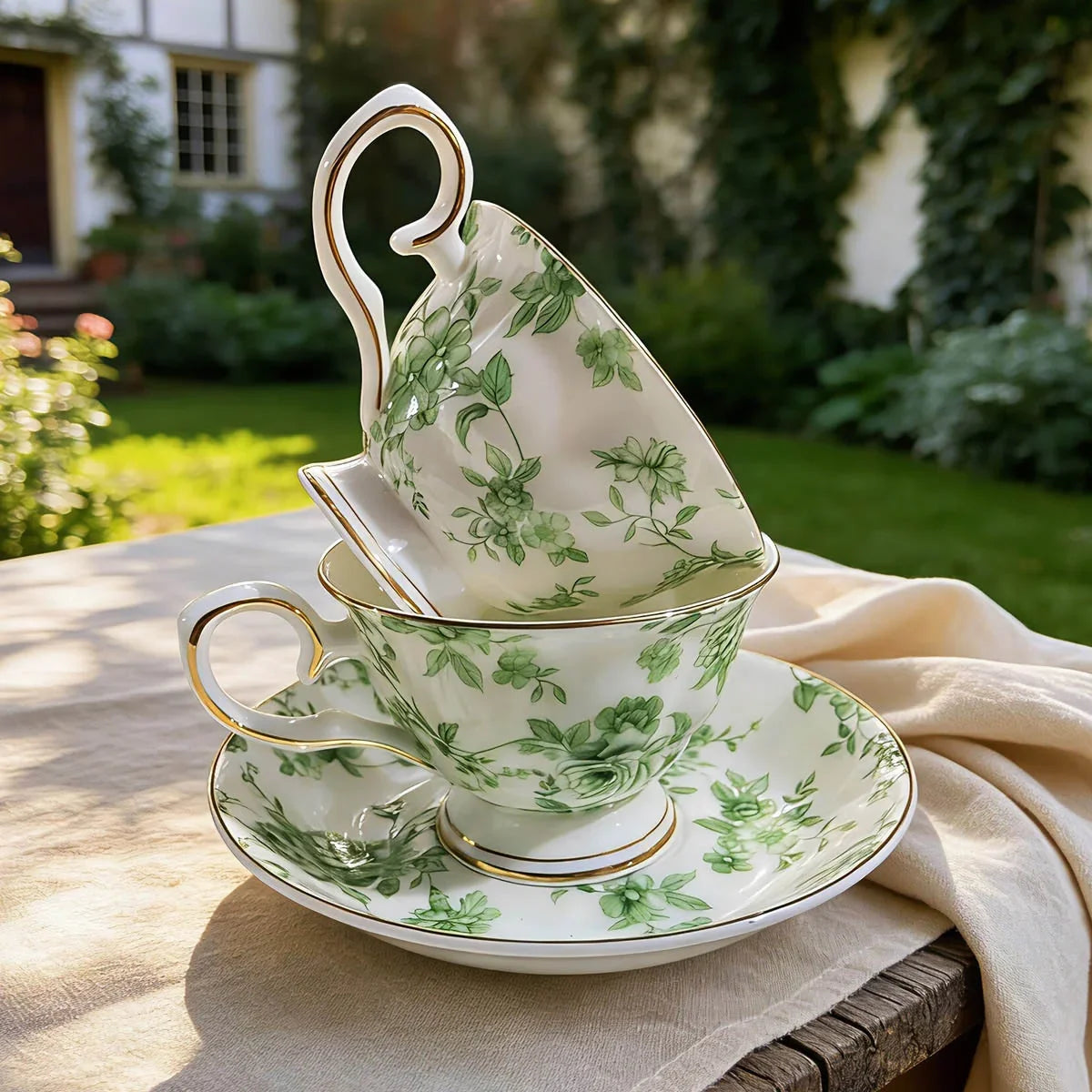 Green Rose Fine Bone China Coffee Set – Elegant Afternoon Tea Set