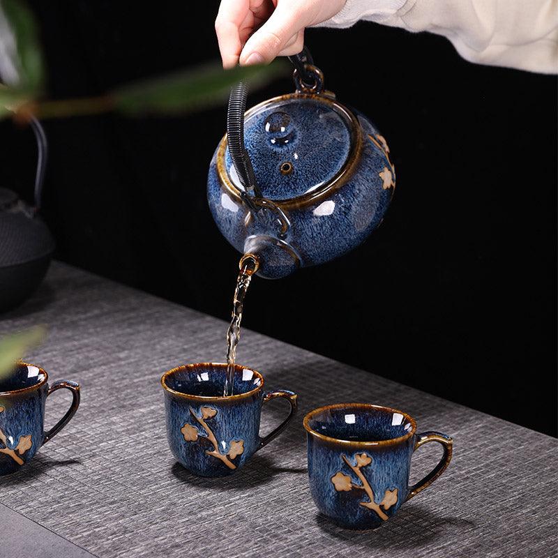 Kiln-Glazed Blue Ceramic Tea Set |Japanese Tea Set|Teapot with Infuser - Teas Story
