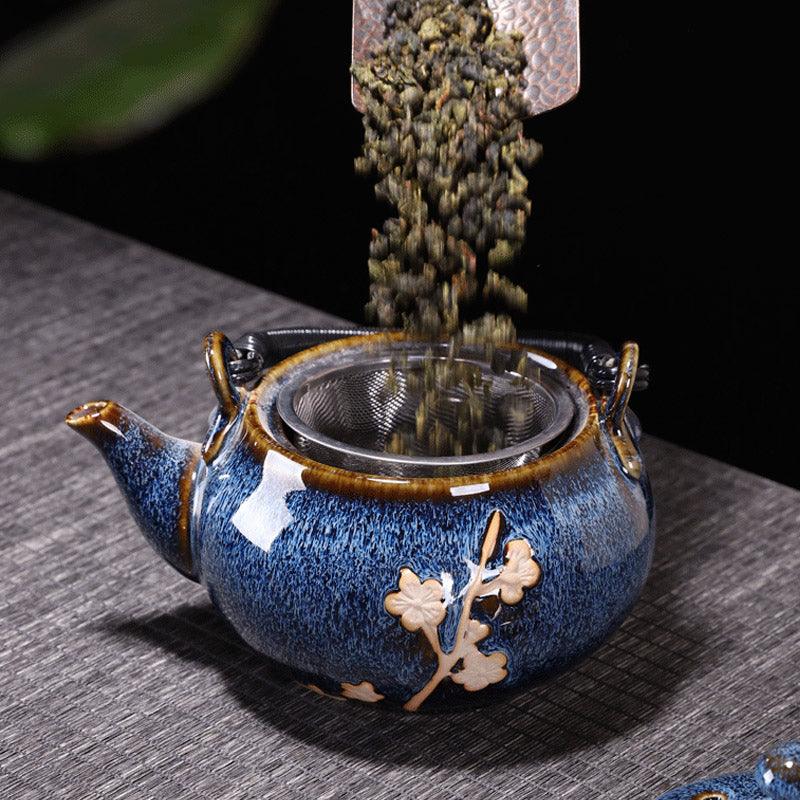 Kiln-Glazed Blue Ceramic Tea Set |Japanese Tea Set|Teapot with Infuser - Teas Story