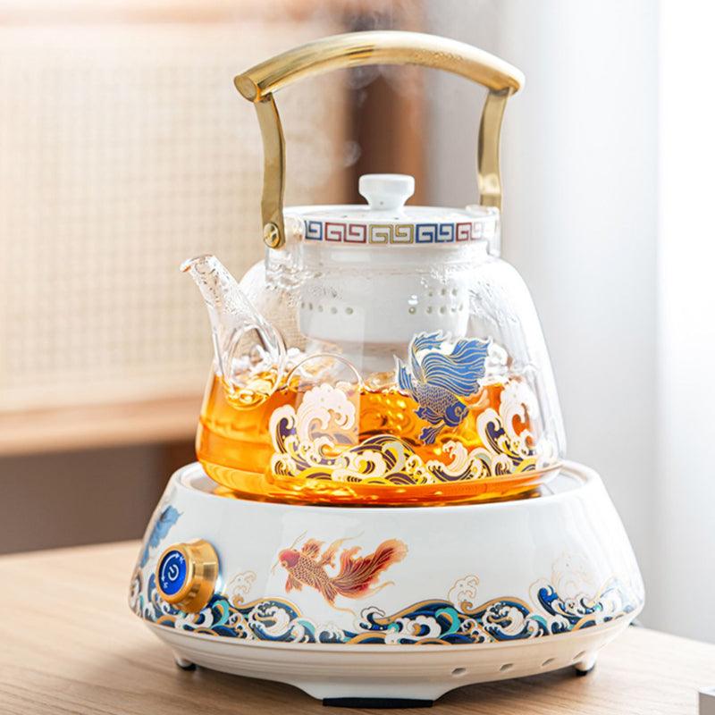 Koi Glass Teapot Tea Set | Electric Tea Warmer | Teapot with Infuser - Teas Story