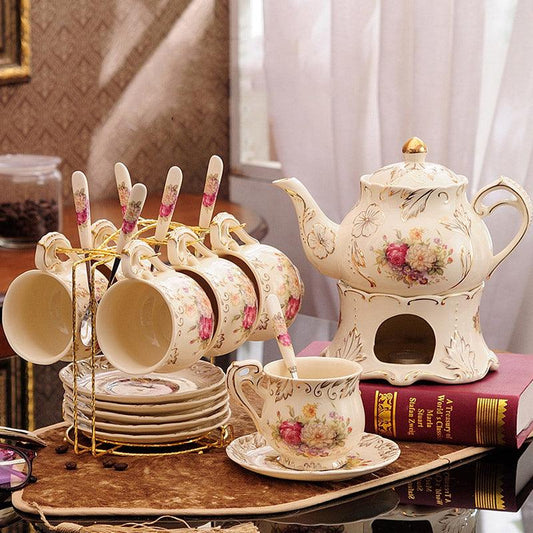 Retro Flower Tea Set | Ceramic Candle Heating Infuser