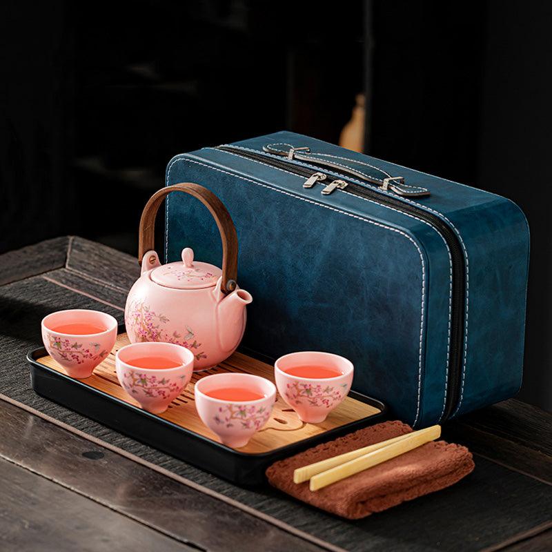 Travel Tea Set | Pink Glaze Wisteria Portable Outdoor Kung Fu Tea Set
