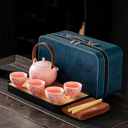 Travel Tea Set | Pink Glaze Wisteria Portable Outdoor Kung Fu Tea Set
