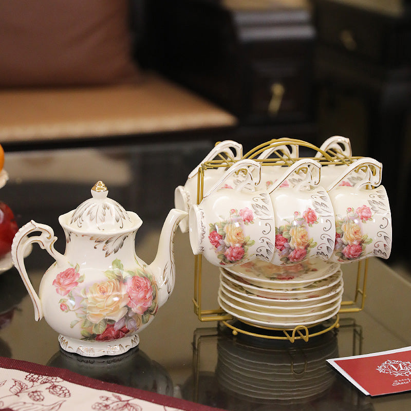 Vintage Rose Teapot Set, Coffee Cup Saucer – Elegant Ceramic Tea Set