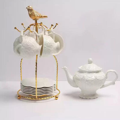 Nordic Simple Embossed Ceramic Tea Set | Retro Ceramic Coffee Set - Teas Story