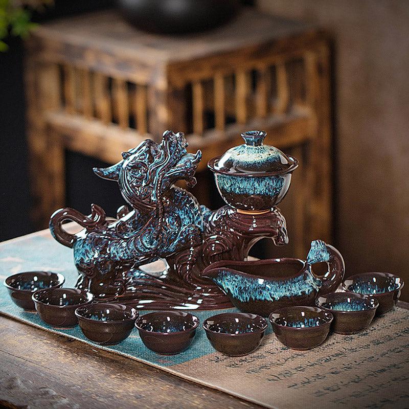 Retro kiln-changed ceramic Pixiu rotating tea maker anti-scald tea set - Teas Story