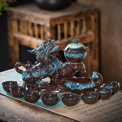 Retro kiln-changed ceramic Pixiu rotating tea maker anti-scald tea set - Teas Story