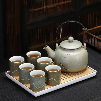 Green Stoneware Hill Japanese Tea Set | Vintage Ceramic Tea Set | Teapots Cups - Teas Story