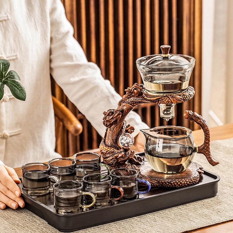 Glass automatic tea set | Embossed magnetic tea set - Teas Story