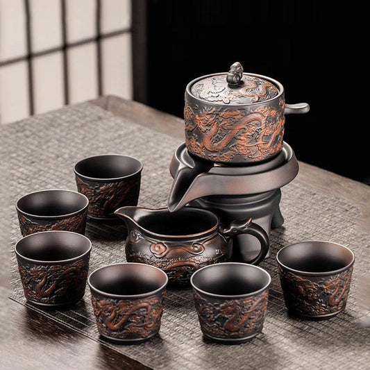 Purple Pottery Dragon and Phoenix Automatic Tea Set | Retro Xianglong Kung Fu Tea Set